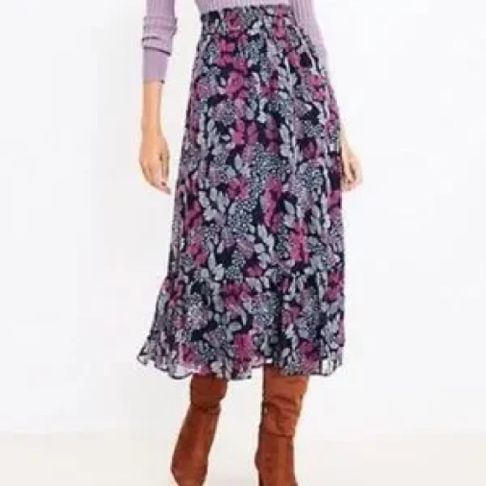 LOFT Floral Midi Skirt - Purple and Black